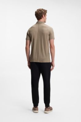 Wool-blend slim-fit polo shirt with concealed placket, Light Brown
