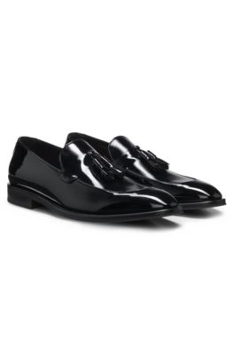 Tassel loafers in patent faux leather, Black