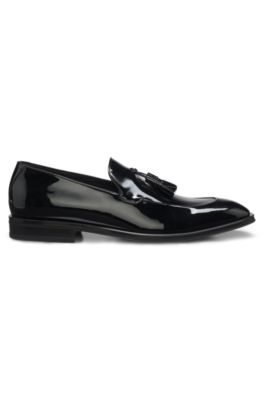 Tassel loafers in patent faux leather, Black