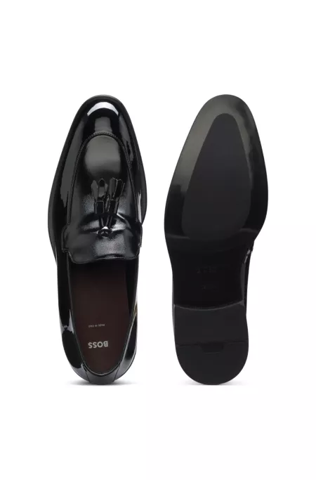 Tassel loafers in patent faux leather