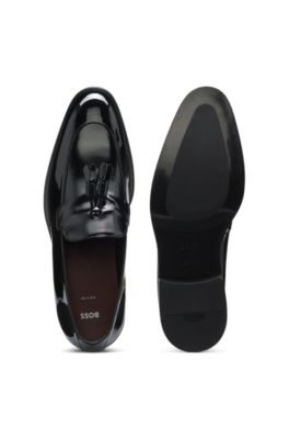 Tassel loafers in patent faux leather, Black