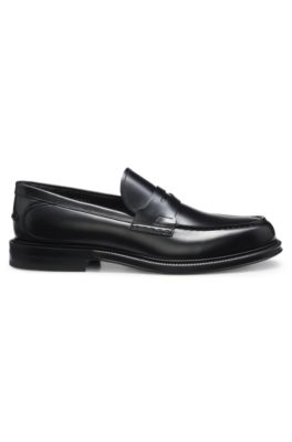 Brush-off leather college loafers made in Italy, Black