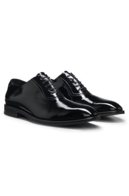Italian-made Oxford shoes in patent faux leather, Black