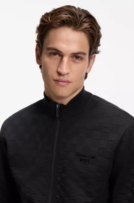 Porsche x BOSS zip-up sweatshirt with Pasha-check jacquard