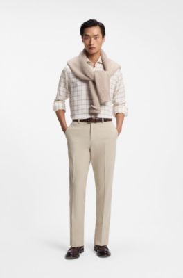 Tapered-fit pants in Italian cotton with cashmere, Light Beige