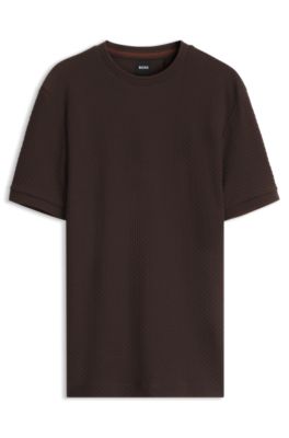 Cotton T-shirt with geometric texture, Dark Brown