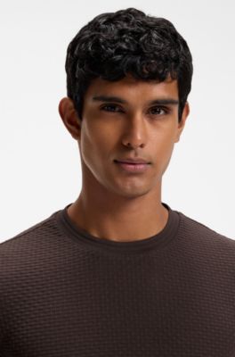 Cotton T-shirt with geometric texture, Dark Brown