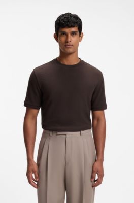 Cotton T-shirt with geometric texture, Dark Brown