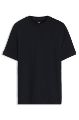 Cotton T-shirt with geometric texture, Dark Blue