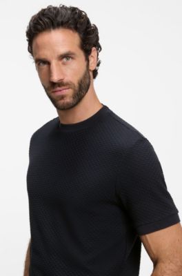 Cotton T-shirt with geometric texture, Dark Blue