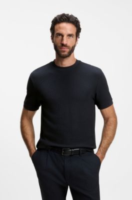 Cotton T-shirt with geometric texture, Dark Blue