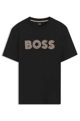 Cotton-jersey T-shirt with logo artwork, Black
