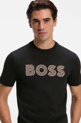 Camiseta de punto de algod&oacute;n con logo de dise&ntilde;o, Negro