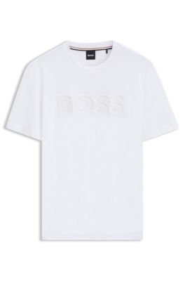 Camiseta de punto de algod&oacute;n con logo de dise&ntilde;o, Blanco