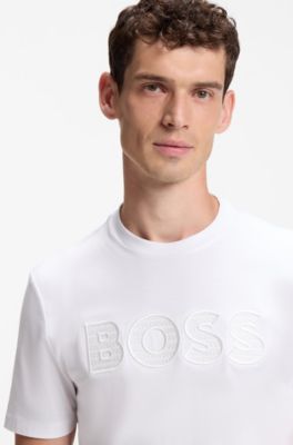 Camiseta de punto de algod&oacute;n con logo de dise&ntilde;o, Blanco