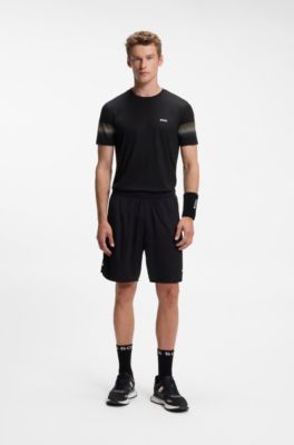 Active T-shirt Slim avec rayures sur les manches, Noir