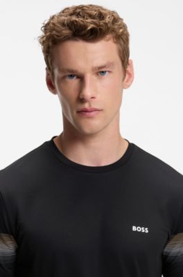 Active T-shirt Slim avec rayures sur les manches, Noir