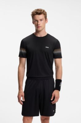 Active T-shirt Slim avec rayures sur les manches, Noir