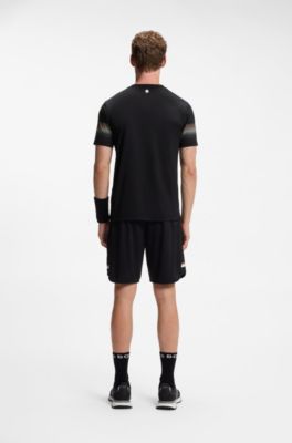 Active T-shirt Slim avec rayures sur les manches, Noir