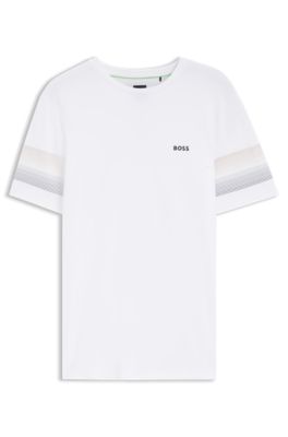 Active T-shirt Slim avec rayures sur les manches, Blanc