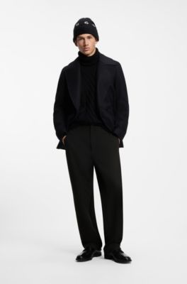 Pantalones straight-fit de tejido el&aacute;stico t&eacute;cnico, Negro