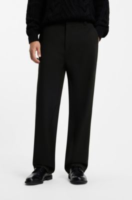 Pantalones straight-fit de tejido el&aacute;stico t&eacute;cnico, Negro