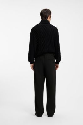 Pantalones straight-fit de tejido el&aacute;stico t&eacute;cnico, Negro