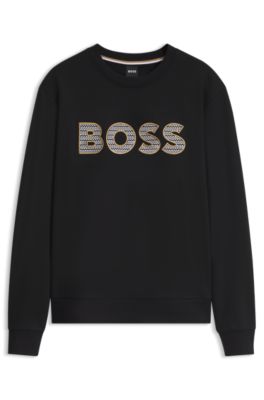 Sweat en molleton de coton avec d&eacute;tail de logo, Noir