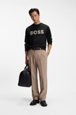 Sweat en molleton de coton avec d&eacute;tail de logo, Noir