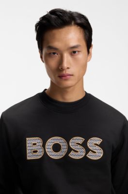 Sweat en molleton de coton avec d&eacute;tail de logo, Noir