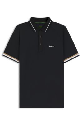 Active slim-fit polo shirt with branded details, Black