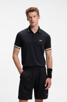 Active slim-fit polo shirt with branded details, Black