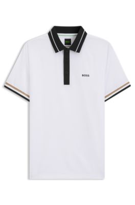 Active slim-fit polo shirt with branded details, White