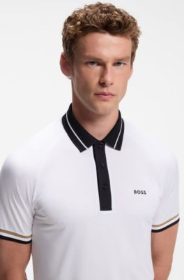 Active slim-fit polo shirt with branded details, White