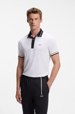 Active slim-fit polo shirt with branded details, White