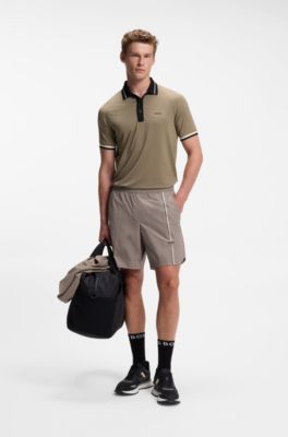 Active slim-fit polo shirt with branded details, Light Green