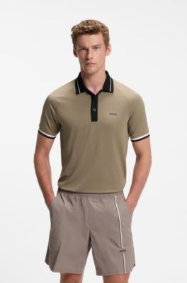 Active slim-fit polo shirt with branded details, Light Green