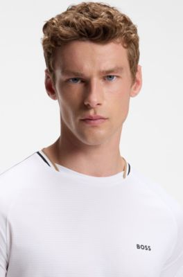 Active camiseta slim fit con la franja distintiva de la marca en el cuello, Blanco