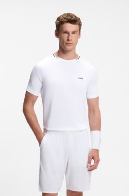 Active T-shirt Slim &agrave; col &agrave; rayures signature, Blanc
