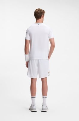 Active T-shirt Slim &agrave; col &agrave; rayures signature, Blanc