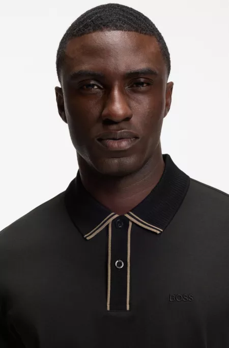 Striped-trim polo shirt in interlock cotton