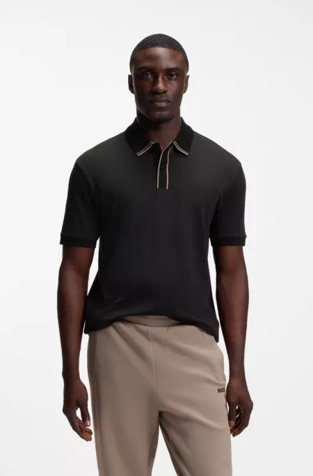 Striped-trim polo shirt in interlock cotton