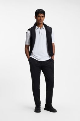 Polo de algod&oacute;n interlock con ribetes a rayas, Blanco