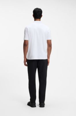 Polo de algod&oacute;n interlock con ribetes a rayas, Blanco