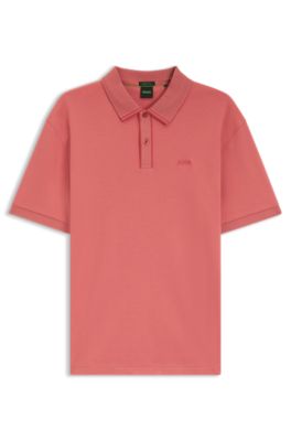 Polo de algod&oacute;n interlock con ribetes a rayas, Pink
