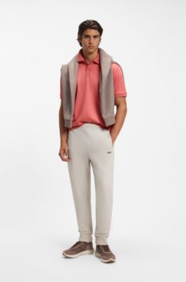 Striped-trim polo shirt in interlock cotton, Pink