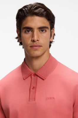 Striped-trim polo shirt in interlock cotton, Pink