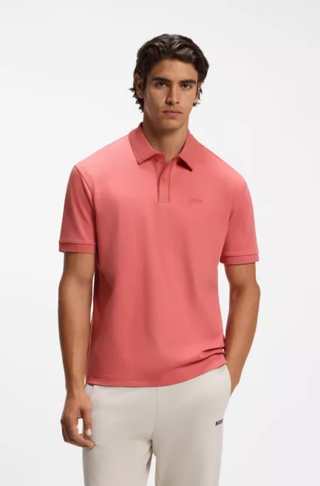 Striped-trim polo shirt in interlock cotton