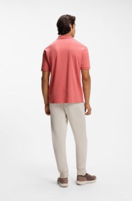 Polo de algod&oacute;n interlock con ribetes a rayas, Pink