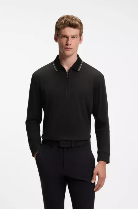 Interlock cotton polo shirt with striped collar